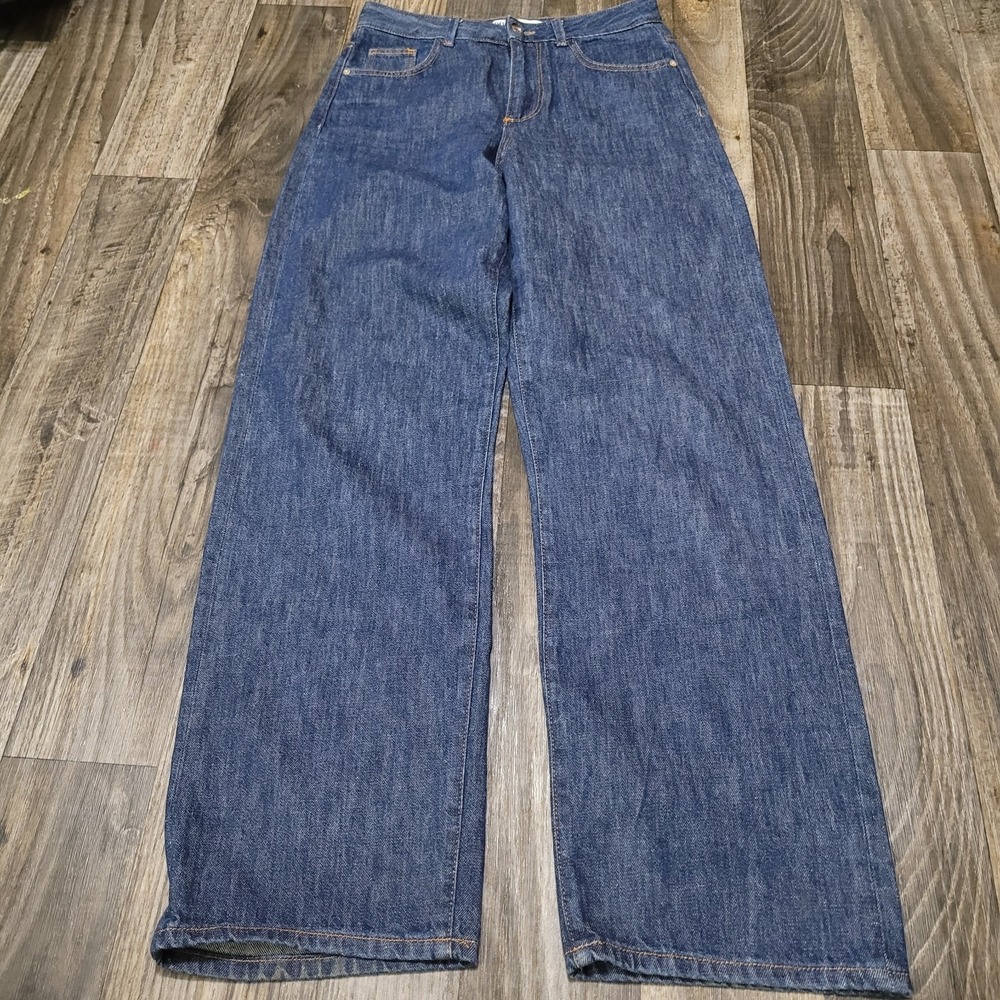 Zara Jeans Womens Size 4 Selvedge Straight Wide Leg Denim Pants Redline